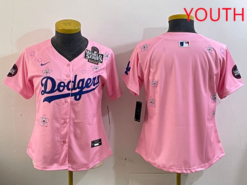 Youth Los Angeles Dodgers Blank Pink Sakura Edition 2025 Nike MLB Jersey style 3->youth mlb jersey->Youth Jersey